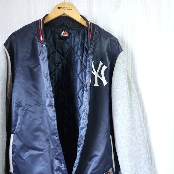 New York Yankees Bomber Jacket Men's Size XL Majestic Athletic MLB Blue & Grey - Picture 9 of 12